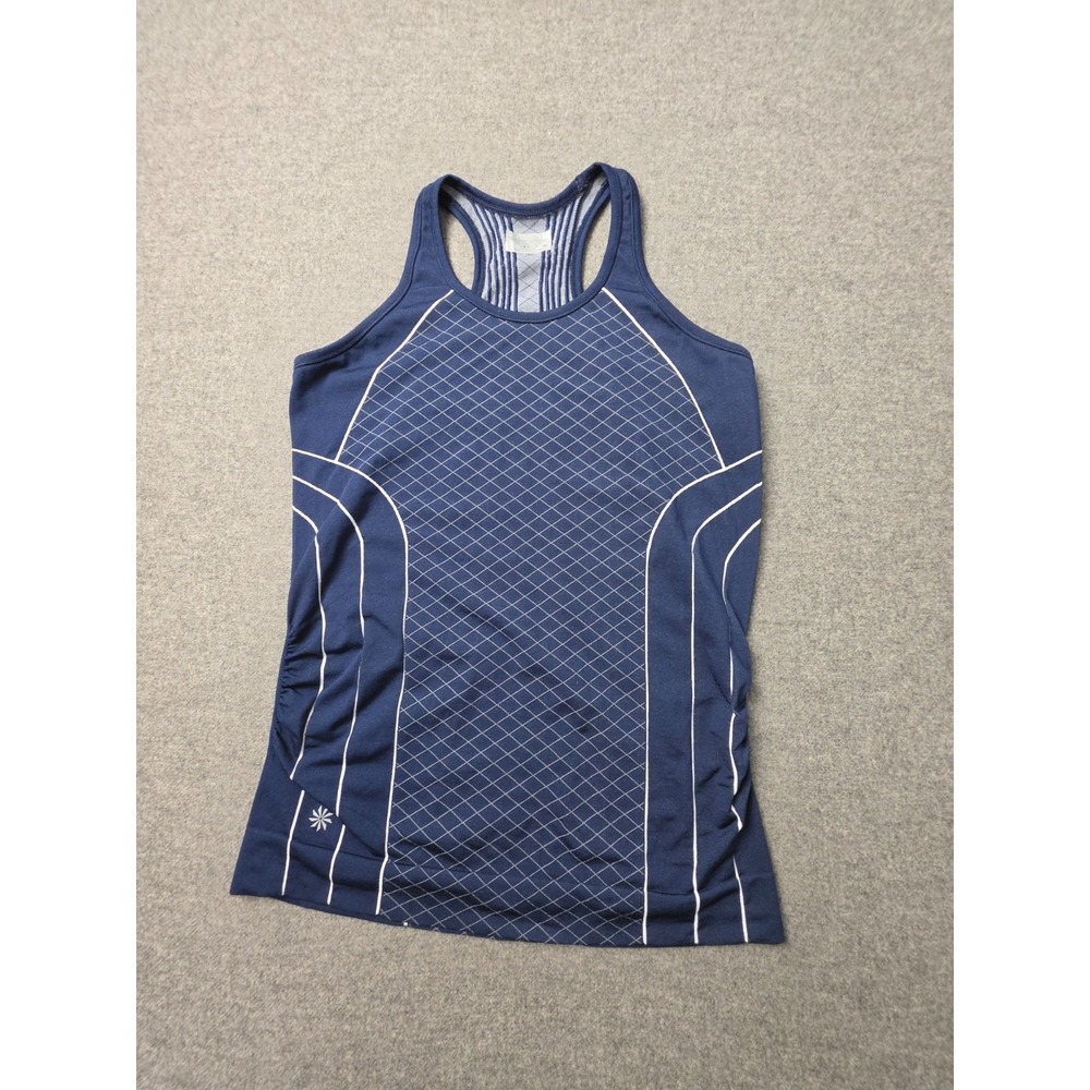 Athleta Tank Top Womens XL Blue White Athleisure Gym Workout Racerback Pullover
